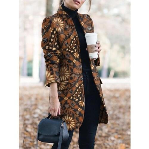 Autumn/winter new fashion Hot selling long sleeve button-down blazers tweed jacket warm Floral printing long coat for women