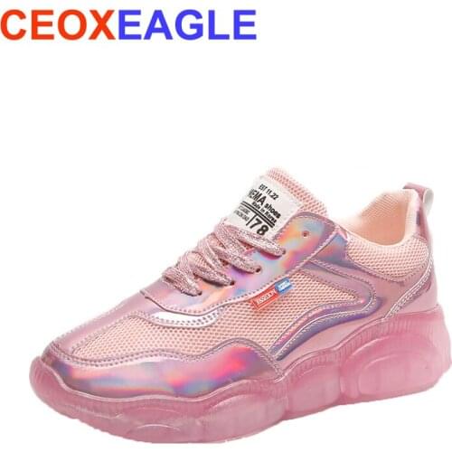 Womens Fashion Spring Transparent Thick-Soled Female Lace Up Platform Sneaker High Quality Ladies Chunky Street Sapato Feminino