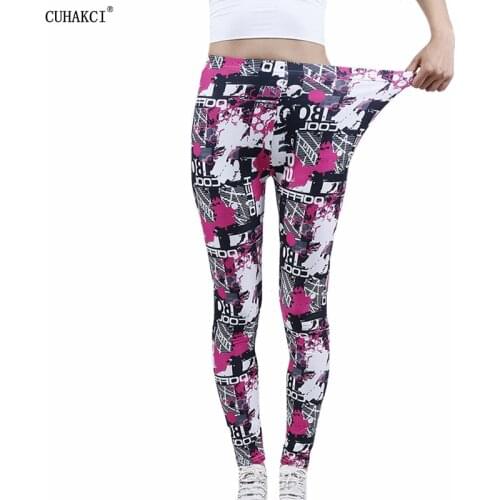 CUHAKCI Women Sport Fitness Leggins Graffiti Red Black White Letters Printed Pants Yoga Tights Trousers