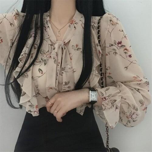 RUGOD 2021 spring new style floral lotus leaf micro-permeability chiffon top women