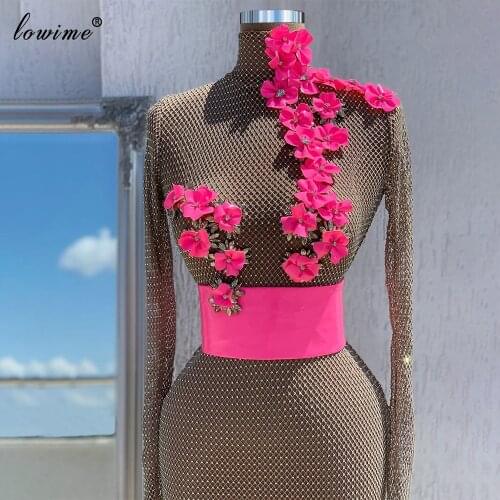 Middle East Special Flowers Prom Dresses Mermaid Long Sleeves Evening Dresses Women Party Night Crystals Gowns вечернее платье