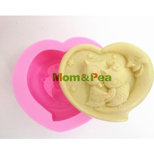 Mom&Pea 0009 Free Shipping Owls Love Shaped Silicone Soap Mold Cake Decoration Fondant Cake 3D Mold Food Grade Silicone Mould