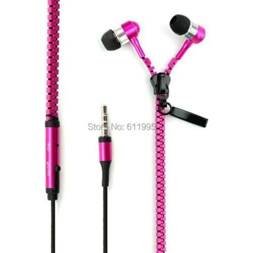 100pcs/lot Stereo 3.5mm Jack In-Ear Earphones headset Metal with Mic Earbuds Zip Zipper for iPhone Samsung