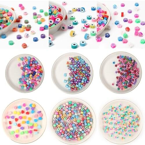 50pcs/lot Loose Beads Clay Beads Mix Fruit Heart Star Smile Shape Clay Beads For Jewelry Making DIY Handmade Jewelry Crafts