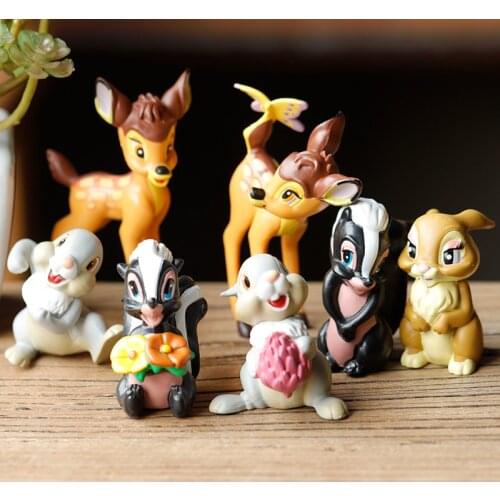 7Pcs Cartoon Bambi Deer Toys PVC Action Figures Rabbit Figurine Squirrel Model Anime Dolls Christmas Gifts For Kids