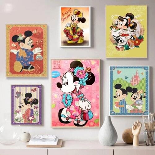 5D DIY Diamond Painting Disney Anime Mickey Minnie In A Kimono Diamond Embroidery Full Drill Cross Stitch Kit Home Decoration