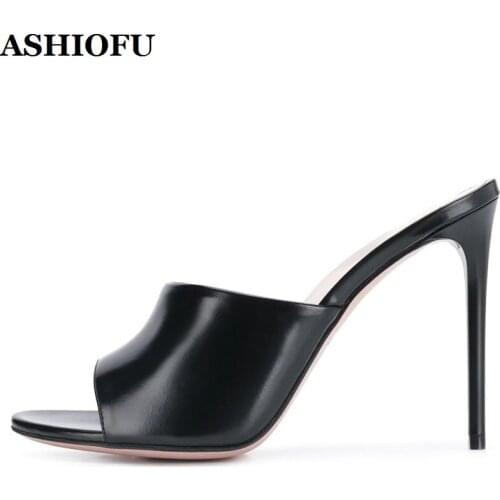 ASHIOFU New Style Handmade Ladies High Heel Slippers Sexy Party Prom Slip-on Shoes Summer Evening Fashion Club Slipper Shoes