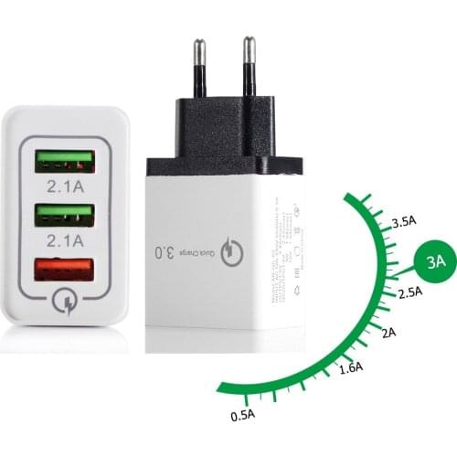 3 Ports Quick Charger QC 3.0 12V 1.5A USB Charger For iphone XS Max XR 8 7 Plus for Samsung Huawei Xiaomi Fast Charger QC3.0