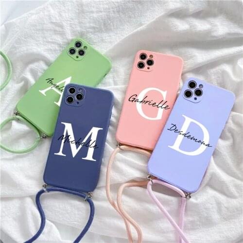 PERSONALISED CUSTOM INITIAL NAME Necklace Lanyard case for Xiaomi Redmi Note 8 9 10 7 Pro 9S 9A 9C 8T 8A 7A 6A Mi 10T lite Pro