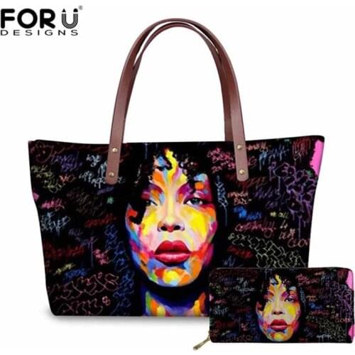 FORUDESIGNS Black Art Afro Lady Girls Printed Women Handbag&purse Casual Large Tote Ladies Shoulder Bag Girls Top-handle Bags