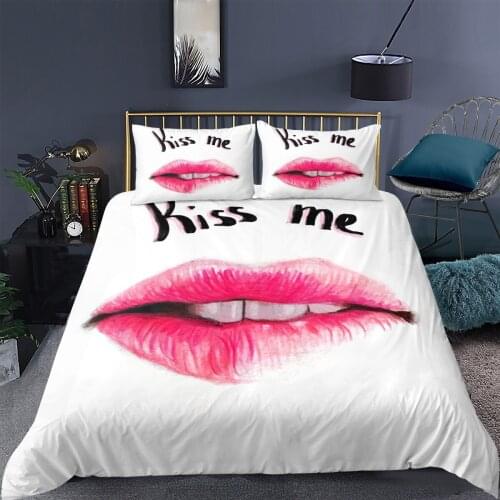 Black White Stripe 3D Red lips Printed Duvet Cover Pillowcase Bedding Set 2/3Pcs Adult Youth Home Textiles Quilt Cover King Size