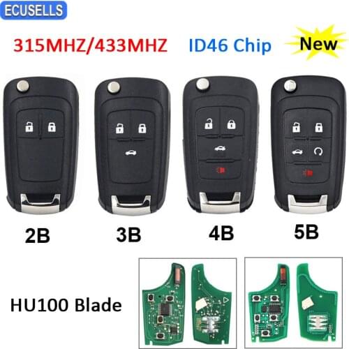 2/3/4/5 Button Folding Flip Remote Smart Car Key 315Mhz or 433Mhz ID46 Chip For Chevrolet Aveo Cruze Orlando HU100 Uncut Blade