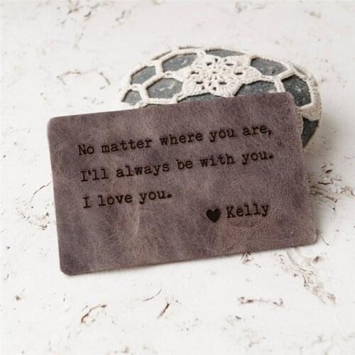 Rustic leather wallet card, personalized laser engraved wallet card, custom wallet insert, 3rd wedding anniversary gift