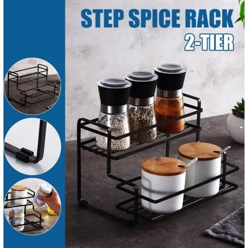 Creative 2-Layer Countertop Spice Rack Kitchen Jars Storage Shelf Household Basket Bathroom Cabinet Organizer