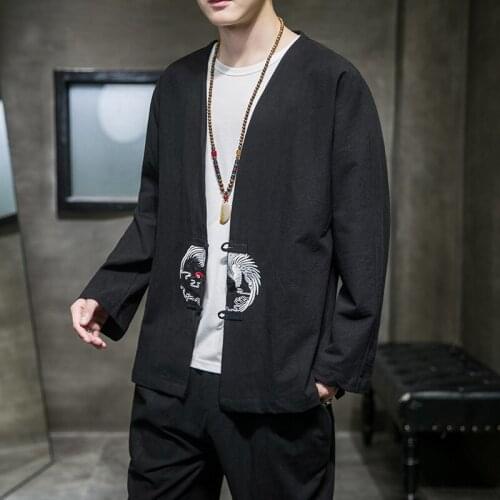 Chinese Style Jacket Mandarin Collar Tai Chi Uniform Hanfu Kung Fu Traditional Chinese Clothing for Men Retro Top Coat Qipao