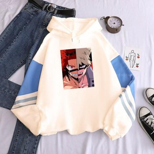 Fashion Harajuku Anime My Hero Academia Kirishima Eijiro Patchwork Sweatshirt Unisex Winter Warm Streetwear Oversized Hoodies