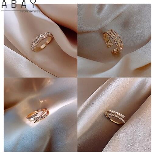 Fashionable Rhinestone Inlaid Pearl Ring Women New Hot Sale Gold Zircon Adjustable Temperament Light Luxury High Accessories