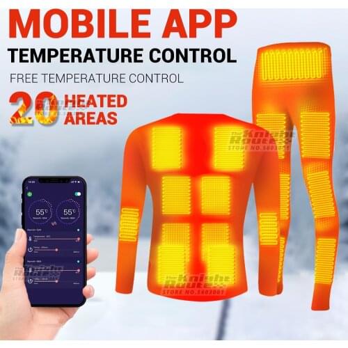 Men Winter Heated Underwear USB Battery Powered Thermal Suit Smart Phone App Control Temperature Outerwear Ski Motorcycle Jacket
