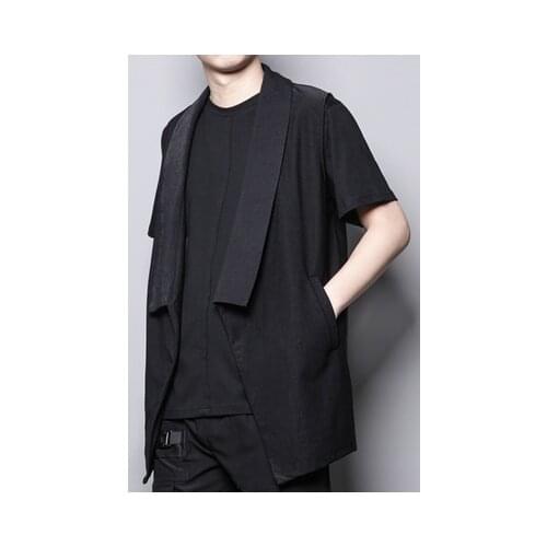 Spring and summer new dark British mid-long vest hairdresser trend unbuttoned lapel vest fashion men