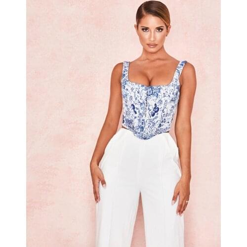 New Arrival Summer Womens Sexy Spaghetti Strap Print Celebrity Nightclub Party Tops