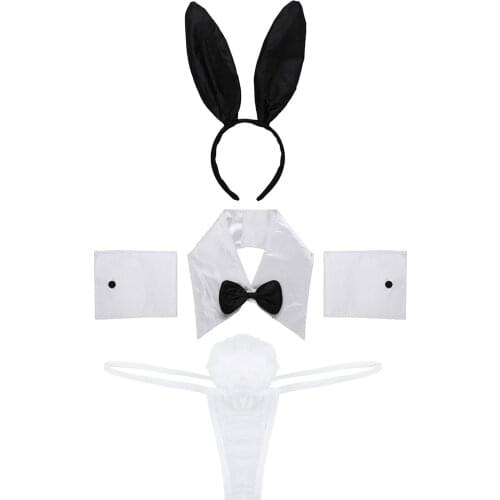 Sexy Bunny Ears Headband Rabbit Collar Bow Ties Cuffs Bunny Tail Ball Panties for Bacheloret Christmas Party Cosplay Accessories