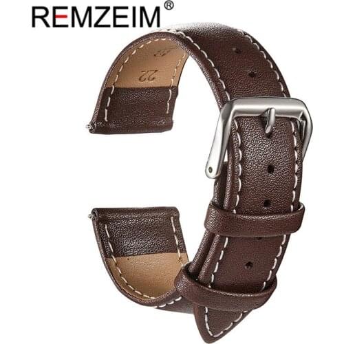 REMZEIM Genuine Leather Watchbands 16/18/20/22/24mm Watch Steel Pin Buckle Band Strap High Quality Wrist Belt Bracelet + Tool