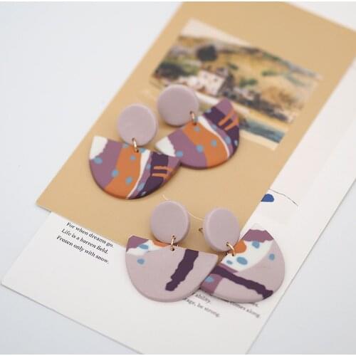 Trendy Pop Art Pattern Polymer Clay Multi Color Shape Series Geometric Hoop Stud Dangle Unique Earring Sets For Women Jewelry