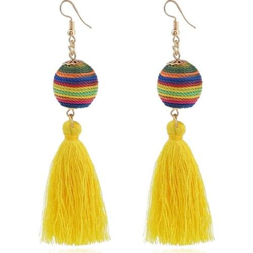 Tassels Earrings Fringe Beaded Ball Dangle Dangling Earring Green Red Pendientes Borla Brincos De Festa Oorbellen Bohemian Gifts