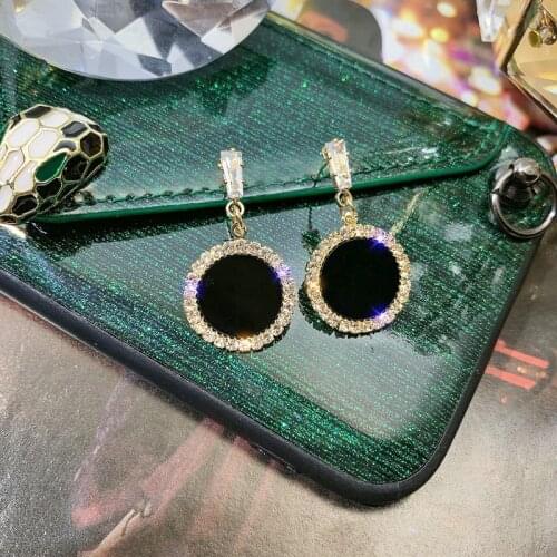 New 2020 Drip Round Zircon Earrings for Women Girl Black Geometric Irregular Earings Sweet Wedding Jewelry Brincos Gift