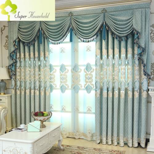 Chenille Jacquard Embroidered Blackout Curtains for Living Room Bedroom Cashmere Luxury Curtain Tulle Window Valance Drapes