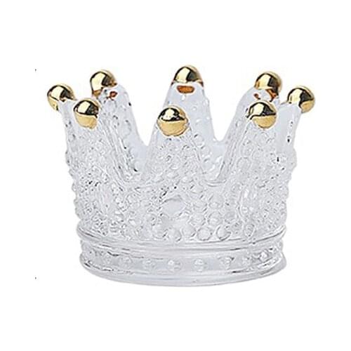 1PCS Crown Shaped Glass Tealight Candle Holder Embossed Candlestick Ornaments Necklace Ring Storage Dish Luxury Home Decoration