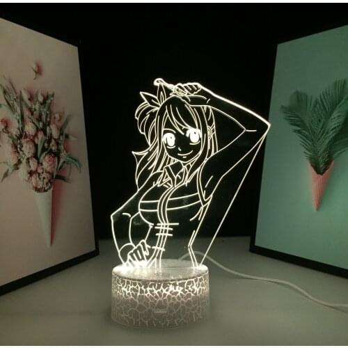 3D LED Light Fairy Tail Anime Figure Lucy Heartfilia Lamp Colors Change Lamp for Child Bedoom Bedside Decor Night Light