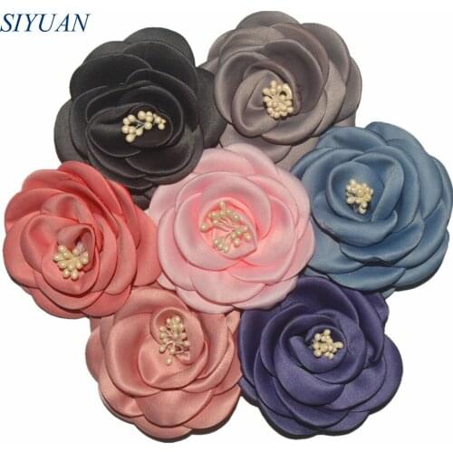 20pcs/lot 3'' Satin Burned Camellia Hair Flower with Stamen Chic Hairpin Headband Accessories Army Green Color Available TH250