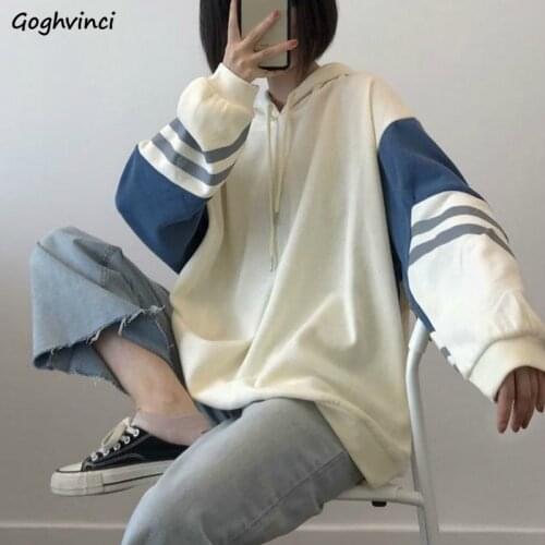 With Hat Hoodies Women Patchwork Oversize 2XL Loose Colorful Harajuku Unisex Simple Korean Style Womens Sweatshirts Couples Chic