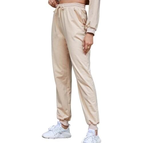 Solid Color Drawstring High Waist Pocket Long Pants Women Summer Casual Streetwear Loose Straight Sport Fashion Sweat Trousers