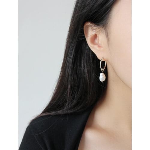 Real 925 sterling silver hoop earrings for women,irregular natural freshwater pearl earings hoops brinco sterling silver jewelry