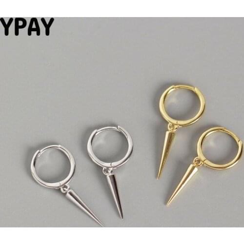 YPAY Womens Earrings 100% Genuine 925 Sterling Silver Rivet Pendant Hoop Earring for Female Oorbellen Brincos Jewelry YME504