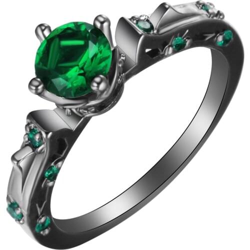 Women black Gold Color Ring royal green zircon stone paved New Fashion Wedding Jewelry Gift