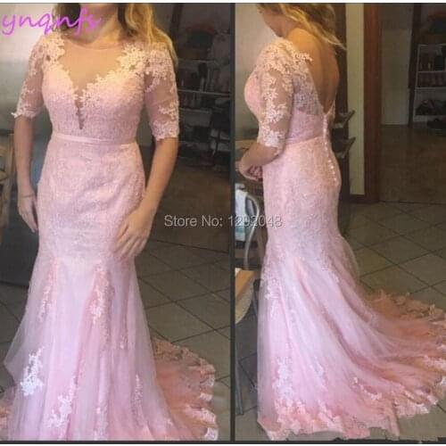 YNQNFS M91 Vestidos Elegantes Formal Gown Evening Lace Appliques Beaded Backless Pink Mother of the Bride Mermaid Dress Elegant