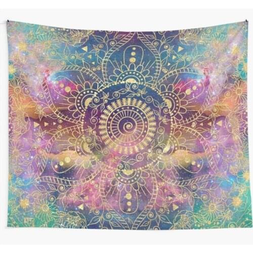 Gold Watercolor and Nebula Mandala Tapestry Wall Hanging Tapestries Dorm Home Carpet Bedroom Decor Blanket Beach Towel Yoga Mat