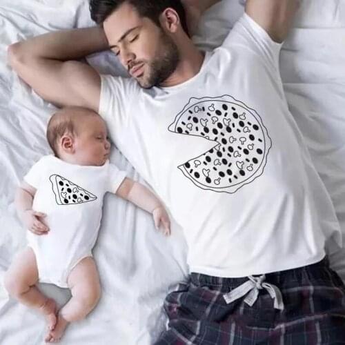 1pc Funny Family Look Father and Son Family Matching Clothes Pizza Print T-shirt for Daddy Mommy Kids Matching Romper for Baby
