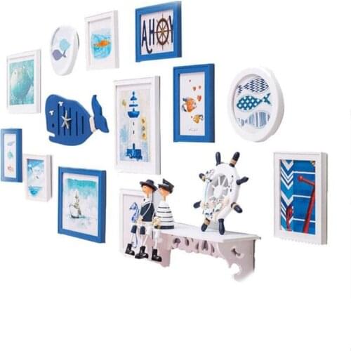 14pcs/set Solid Wood Picture Frame Mediterranean Style Frame Quality Wall Hanging Photo Frames for Home Decor Wood Picture Frame