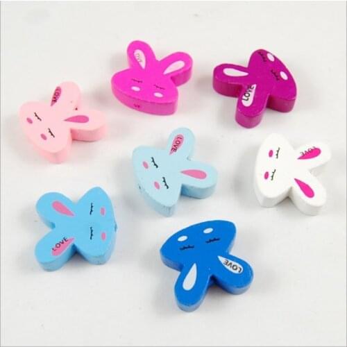 50Pcs Colorful Rabbit Shape Wooden Beads Wood Chip Childrens Handmade Beaded Environmentally Jewelry Baby Toys Accessories