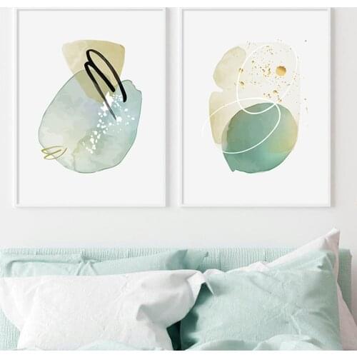 Abstract Minimalist Watercolor Teal and Peach Wall Art Canvas Prints Paintings Pictures for Bedroom Living Room Home Decoration