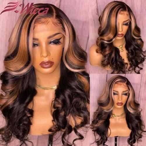 Blonde Ombre Highlight Lace Front Human Hair Wigs 180 Density Highlight Pre Plucked Brazilian Wavy Remy With Baby Hair For Women
