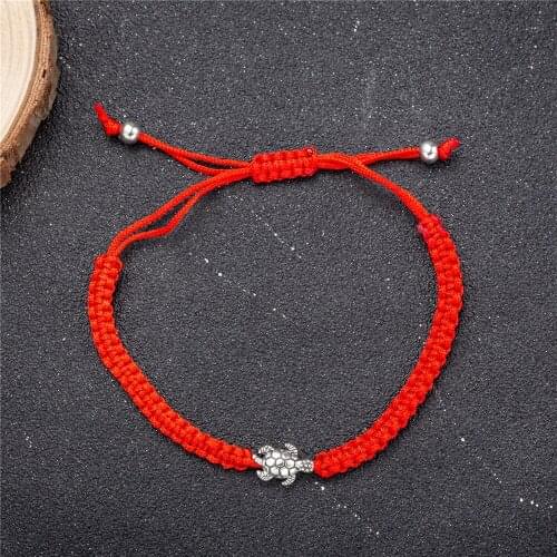 A Bracelet Red With Tortoise Charm Braided Hand Adjustable Luck Chain Bracelets For Women Men Jewelry Dropshipping