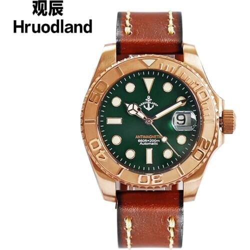 Hruodland Mens Bronze Watch SW200 Movement Mechanical Watches Self Wind BGW9 Luminous Automatic 300m Waterproof Diver Watch