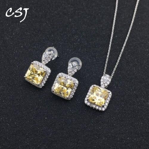 CSJ Zircon Gemstone Jewelry Sets 925 Sterling Silver Created Citrine Jewelry For Women Wedding Engagment Party Gift Box
