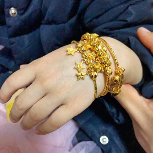 Gold Color Baby Bangles Dubai Jewelry Star Boys Girls Bracelet Bangles kids Children African Gifts Birthday present