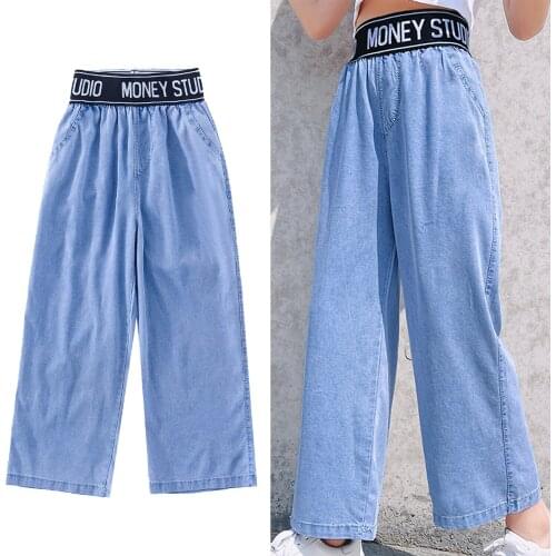 Teen Girls Jeans Spring Summer Fashion School Kids Denim Wide-leg Pants 2021 New Childrens Jeans Loose Casual Trousers 6 8 10 Y